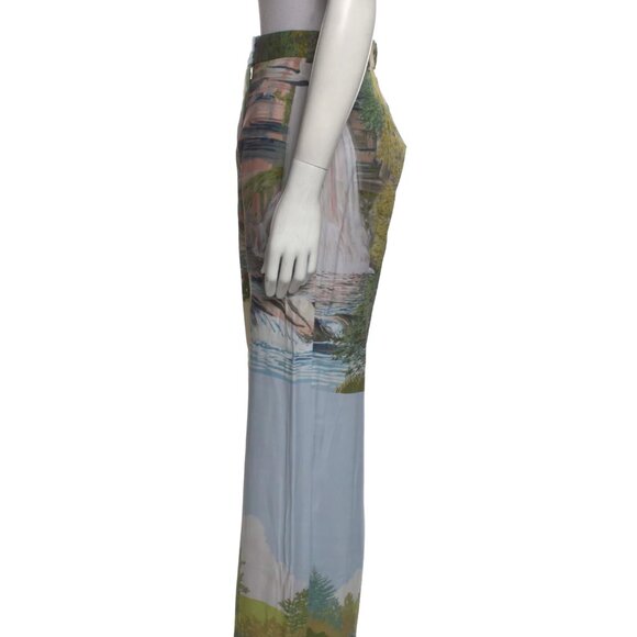 Stella McCartney Landscape Print Wide Leg Pants EUC Silky High Rise River Forest - Picture 2 of 6